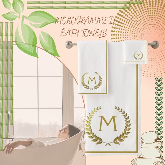 クリーモダンムエレガント金ゴールドシックなモノグラーム バスタオルセット