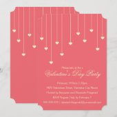 クリーモダンムハートオンコーラルレッドヴァレンティンズパーティー 招待状 (正面/裏面)