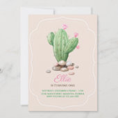クリーモダンムベージュサボテン誕生パーティー 招待状 (正面)