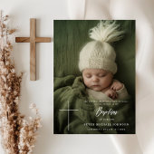 クリーモダンムホワイトスクリプトボーイガールフォトバプテスマ 招待状