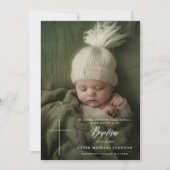 クリーモダンムホワイトスクリプトボーイガールフォトバプテスマ 招待状 (正面)