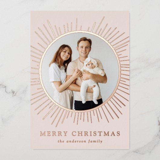 クリーモダンム日が差すことメリークリスマス2写真 箔シーズンカード (正面)