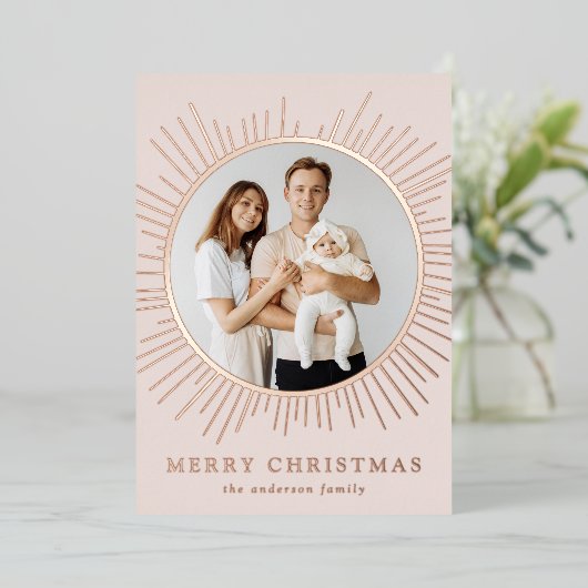 クリーモダンム日が差すことメリークリスマス2写真 箔シーズンカード (立ち正面)