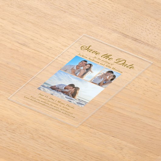 クリーモダンム4写真2面アーチ結婚ズ アクリル招待状 (レイダウン)