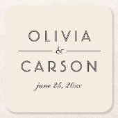 クリーモダンム・アンド・ブラック結婚・モノグラム スクエアペーパーコースター (正面)