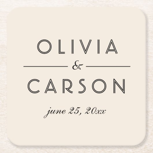 クリーモダンム・アンド・ブラック結婚・モノグラム スクエアペーパーコースター (正面)