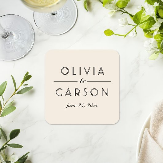 クリーモダンム・アンド・ブラック結婚・モノグラム スクエアペーパーコースター