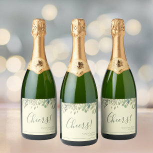 クリーモダンム&ユーカリ結婚のシャンパンラベル スパークリングワインラベル