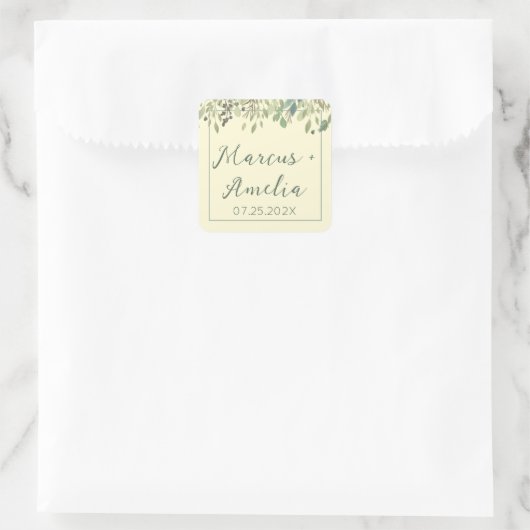 クリーモダンム&ユーカリ結婚ス スクエアシール (バッグ)