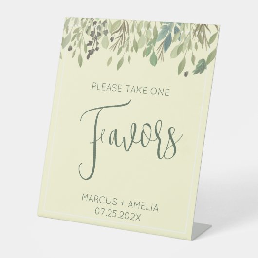 クリーモダンム&ユーカリ結婚式の引き出物 台座サイン (正面)