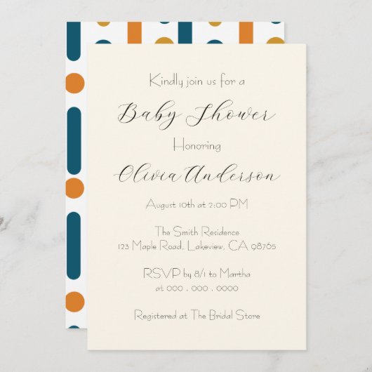 クリーンでミニマリストなベビーシャワー招待状 招待状 (正面/裏面)