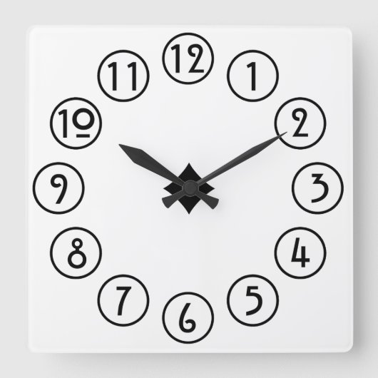 クリーンとシンプルブラックオンホワイト スクエア壁時計 (正面)