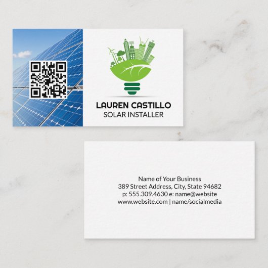 クリーンなグリーンエナジーロゴ |パネル太陽のー | QR 名刺 (正面/裏面)