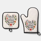 クリーンなハートフローラの作成 鍋つかみ&鍋敷きセット (正面)