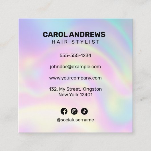 クリーンなホログラフィック美容師アポイントメントQRコード スクエア名刺 (正面)