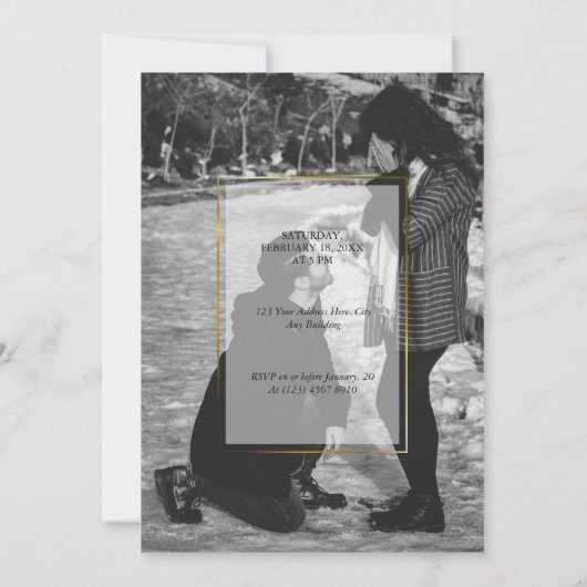 クリーンなミニマル金ゴールドラインのフレーム招待状 招待状 (裏面)