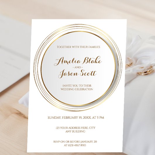 クリーンなミニマル金ゴールド線の円フレーム 招待状