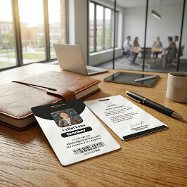 クリーンなラインとクラス：ミニマルなブラック先生ID バッジ