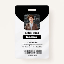 クリーンなラインとクラス：ミニマルなブラック先生ID バッジ