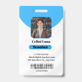 クリーンなラインとクラス：ミニマルなブルー先生ID バッジ (表面)