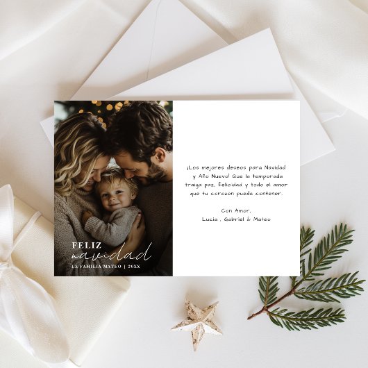 クリーンな手書きFeliz Navidadクリスマスフォト シーズンカード