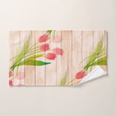 クリーンな木材の背景に赤いチューリップ バスタオルセット (ハンドタオル)