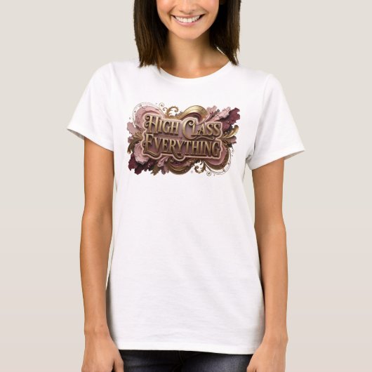 クリーンな赤いHIGH+CLASS+EVERYTHING Tシャツ (正面)