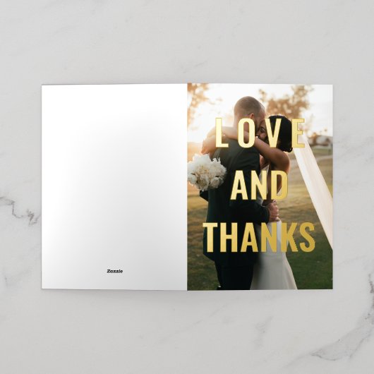 クリーンはっきりしたタイポグラフィ愛と感謝していの結婚愛 箔グリーティングカード (外側レイダウン)