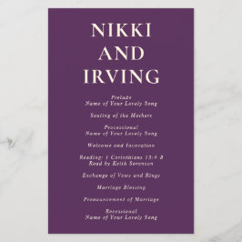 クリーンはっきりしたフォントパープルバジェット結婚式 プログラム チラシ