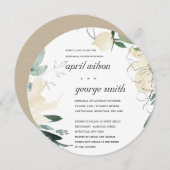 クリーンアイボリーグリーンフローラリハーサルディナー招待状 サンキューカード (正面/裏面)