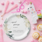 クリーンアイボリーグリーンフローラワテカラーベビーシャワー ペーパープレート (パーティー)