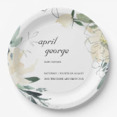 クリーンアイボリーグリーンフローラワテカラーベビーシャワー ペーパープレート (正面)