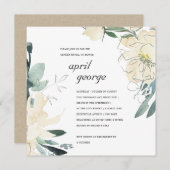 クリーンアイボリーホワイトグリーンフローラジェンダーリビール招待状 サンキューカード (正面/裏面)