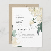 クリーンアイボリー白い緑のフローラ日付カードを保存 案内ポストカード (正面/裏面)