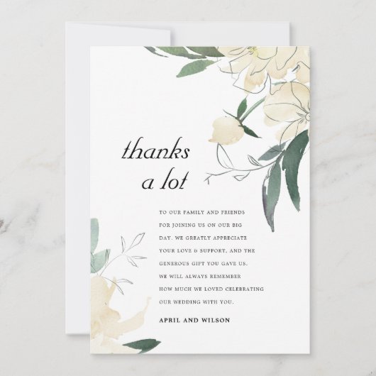クリーンアイボリー緑水色フローラ結婚ズ感謝してい サンキューカード (正面)