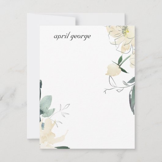 クリーンアイボリー緑水色フローラ パーソナライズされた ノートカード (正面)