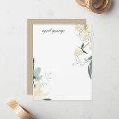 クリーンアイボリー緑水色フローラ パーソナライズされた ノートカード (正面/裏面インサイチュ)