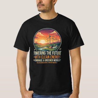 クリーンエネルギーの風力タービンデザイン Tシャツ