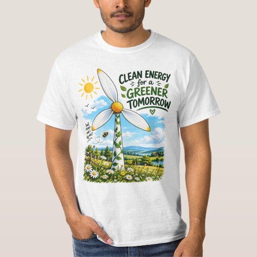 クリーンエネルギー 風力タービン Tシャツ (正面)