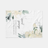 クリーンエレガントアイボリーホワイトグリーンフローラワテカラー フリースブランケット (正面(横))