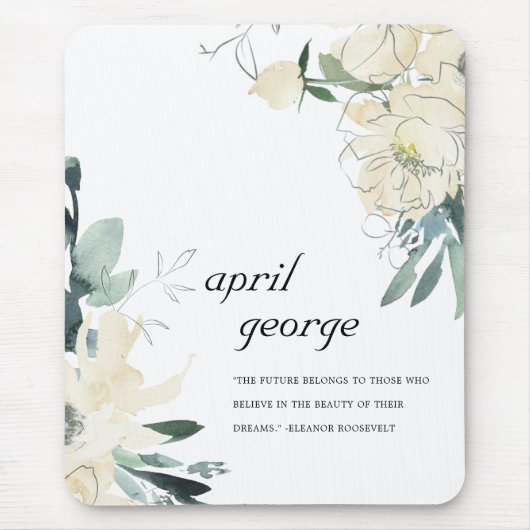 クリーンエレガントアイボリーホワイトグリーンフローラワテカラー マウスパッド (正面)