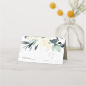 クリーンエレガントアイボリー水色フローラベビーシャワー プレイスカード (裏面)