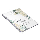 クリーンエレガントアイボリー白緑色フローラ水色 ノートブック (右側)