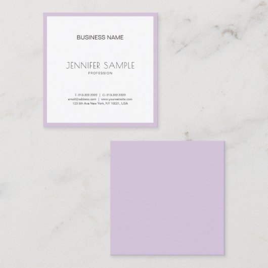 クリーンエレガントトレンディーバイオレットパープルラグジュアリープレーン スクエア名刺 (正面/裏面)