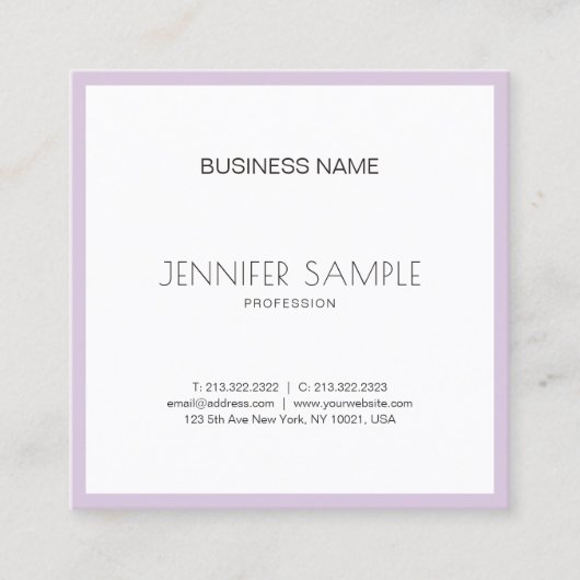 クリーンエレガントトレンディーバイオレットパープルラグジュアリープレーン スクエア名刺 (正面)