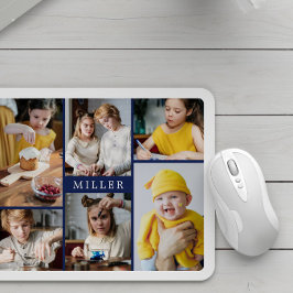 クリーンエレガントネイビーブルーファミリー6 Photo Collage マウスパッド