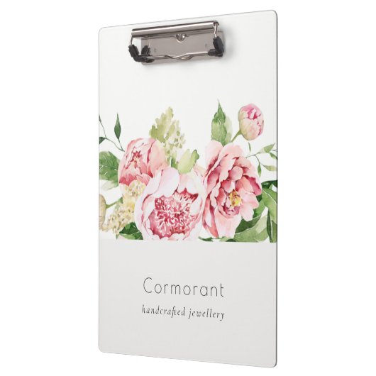 クリーンエレガントピンクグリーン水色牡丹フローラ クリップボード (左)