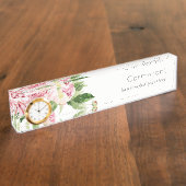 クリーンエレガントピンクグリーン水色牡丹フローラ デスクネームプレート (側面)