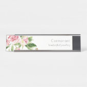 クリーンエレガントピンクグリーン水色牡丹フローラ デスクネームプレート (正面)