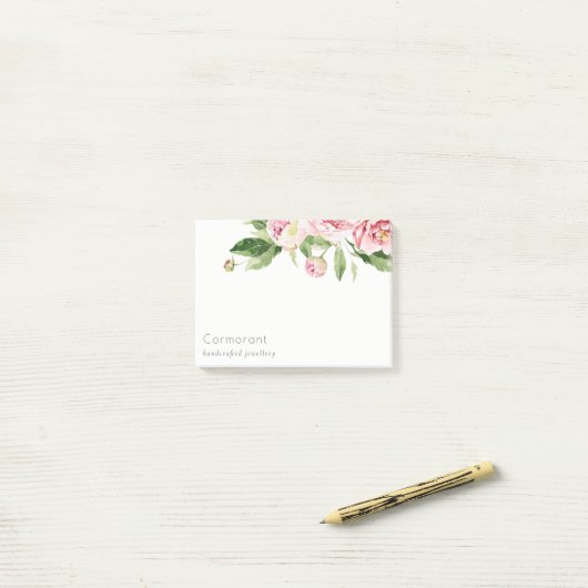 クリーンエレガントピンクグリーン水色牡丹フローラ ポストイット (デスク上)